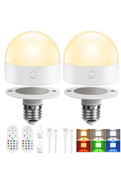 Arabest مصباح LED قابل لإعادة الشحن E27، عبوة من قطعتين، قابل للتعتيم لاسلكيً...