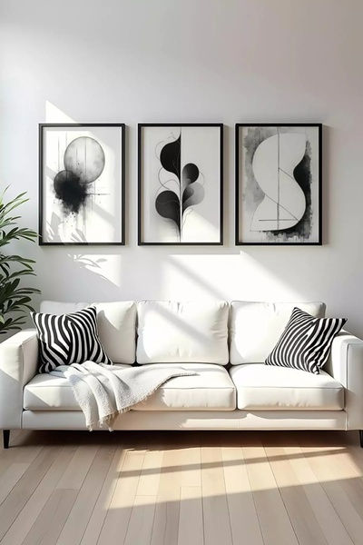 OEM Set de 3 panouri decorative din MDF, 3x50x70 cm, alb/gri/negru
