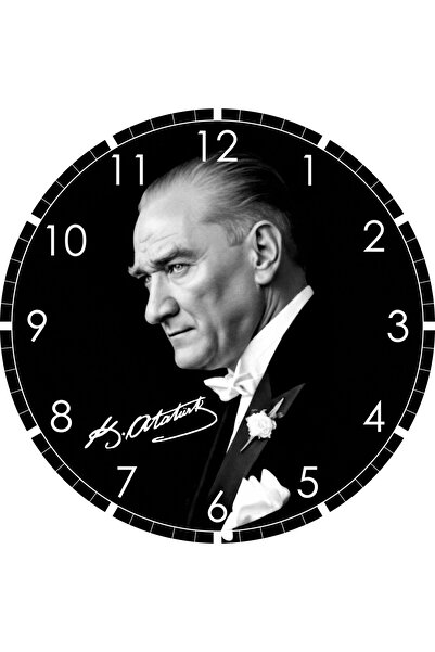 ASLAN DEKOR 30 Cm Küçük Boy ATATÜRK Duvar Saati | 4 mm Temperli Cam | UV Bask...