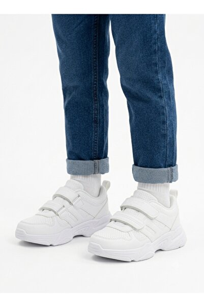 Babyqlo Kids White Velcro School Sneakers
