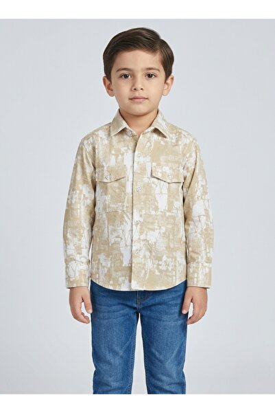 Babyqlo Boys Beige Abstract Printed Casual Shirt
