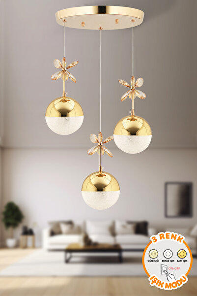 Capella Aydınlatma Modern Küre 3 Renk Işık Özellikli Gold Kaplama Sarkıt Led ...