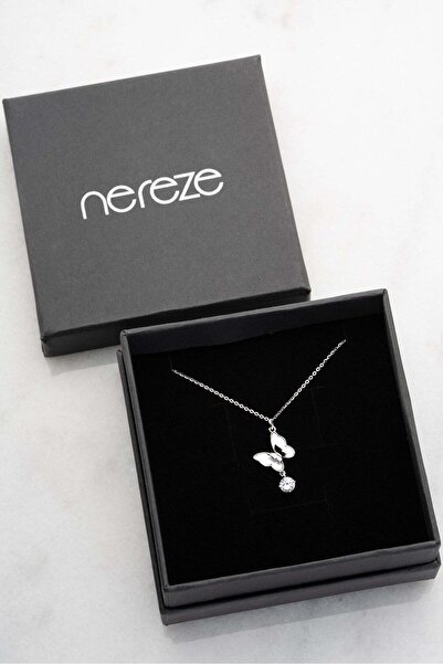 Nereze 925 Ayar Gümüş Sertifikalı Mozanit Taşlı Sedefli Kelebek Kolye