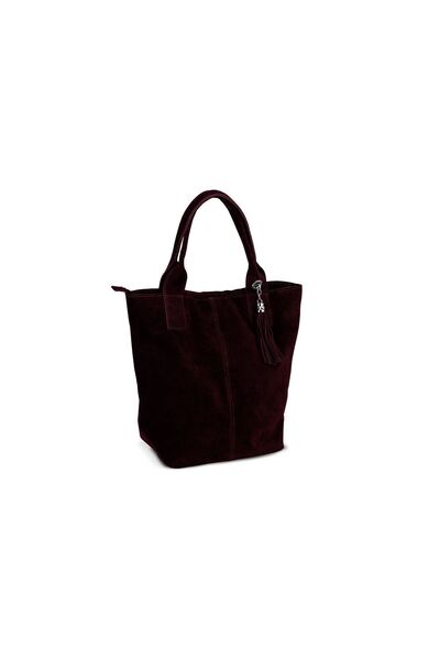 Kaletnik Geantă de umăr shopper din piele întoarsă cu borsetă Wino Choco