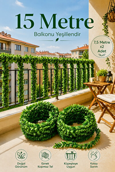 LİGROUND 15 Metre Yapay Sarmaşık Çiçek Balkon Çiti Küpeşte Korkuluk Süsü Deko...