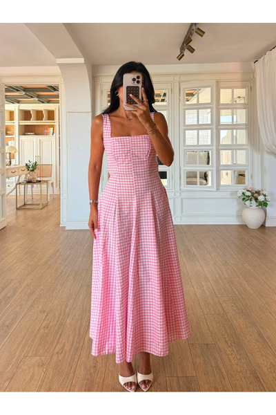 My Blog Pink Gingham Long Dress - 261093