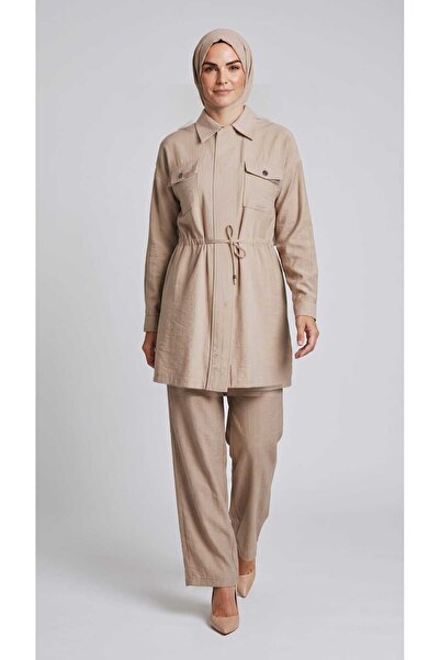 ECE GİYİM Women's Jacket with Rope Details, Pockets, Front Zipper, Sleeve But...