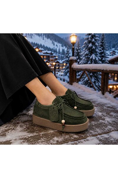 Ayser shoes Hakiki Deri Süet Taban Boyu 4 Cm Loafer Boncuklu Ayakkabı