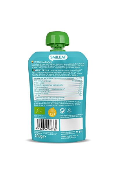 Smileat Snack din piure de fructe bio, +6 luni Smileat, 100 g