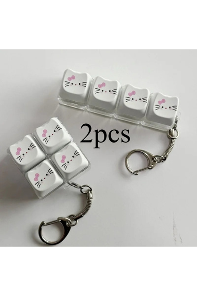 choice2 A B Hello Kitty Kawaii Luminous Fidget Keychain Cute Cat Ear Keyboard...