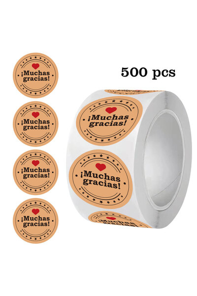 Choice H1041-1inch 500pcs Spanish Muchas Gracias Stickers Roll,1 Inch Thank Y...