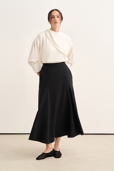 EBU Prive Women's Organic Cotton Segmented Flounce Skirt Black