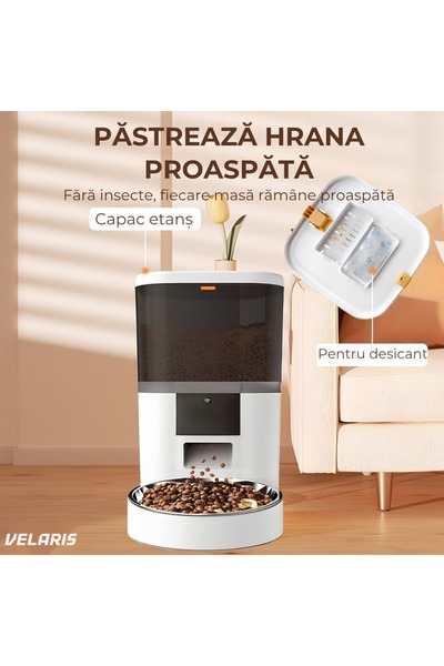 Velaris Dozator automat de hrană pentru animale de companie 6L cu cameră HD 1...
