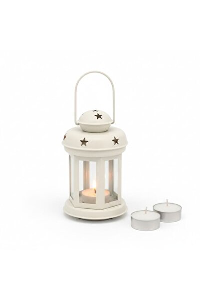 SyaMAG Felinar metalic, cu 2 lumânări tip tealight incluse, alb-crem, Ø10x15....
