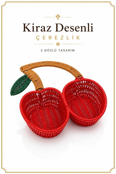 Rosie 2 Gözlü Kiraz Desen Hasır Detaylı Çerezlik