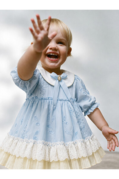 Tifina Kids Baby Girl Dress with Collar, Lace, Flounces, Brooch, Tulle Skirt,...