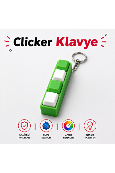 Yeşil-Beyaz 4 Tuşlu Blue Switch Clicker Stres Atıcı Klavye Anahtarlık Yedek Kapaklı