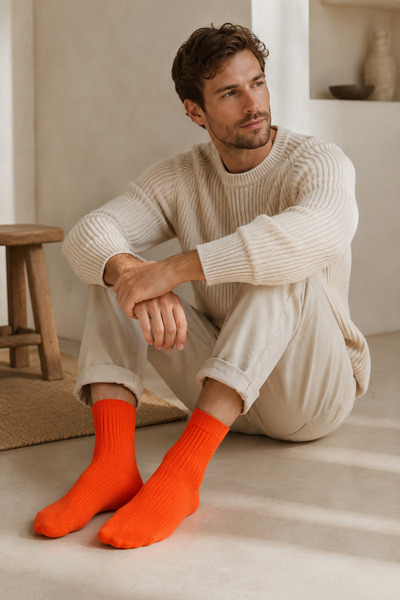 lovebox Solid Color Men's Sports Socks Orange Men's Sports Socks