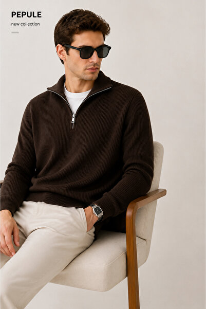 oneoff Men's Premium Half-Zip Ribbed Knit Sweater