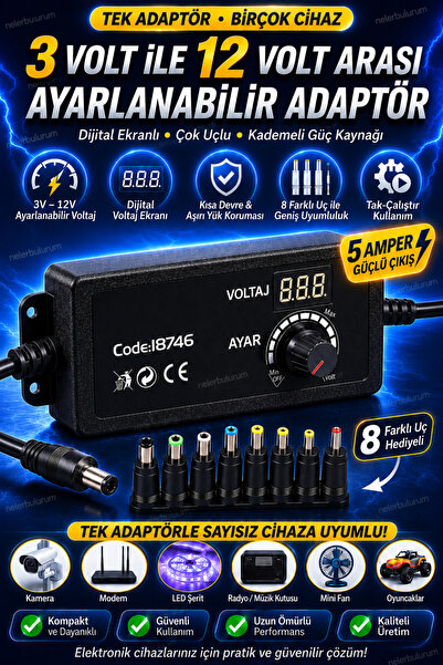nelerbulurum 3 VOLT İLE 12 VOLT ARASI AYARLANABİLİR 5 AMPER Voltu Ayarlanabil...