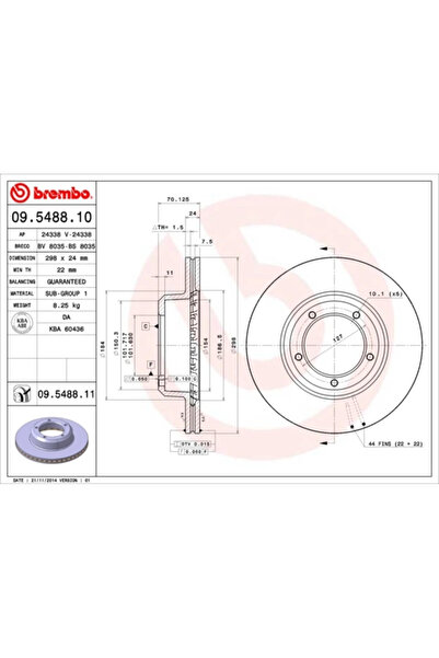Brembo Set Discuri De Frana 09.5488.11 Land Rover Defender/Defender Pick Up/D...