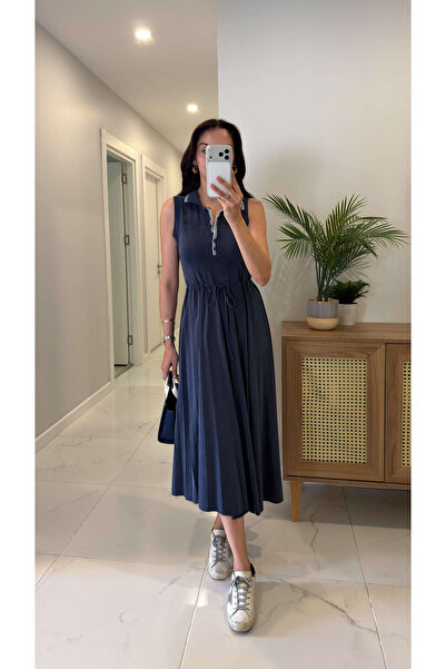 BİRCANÇİL Sailor Lacivert Polo Yaka Kolsuz Elbise