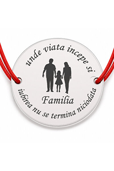 Simoshop Brățară argint 925 Familia, părinți și fetiță, șnur reglabil — cadou