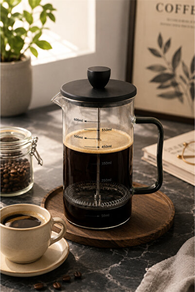 Tohana Siyah Bambu Kapaklı French Press 600 ml – Borosilikat Cam Bitki Çayı v...