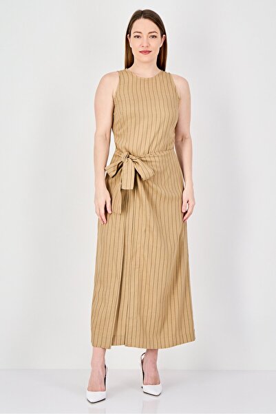 vivere Women Stripe Wrap Dress, Tan
