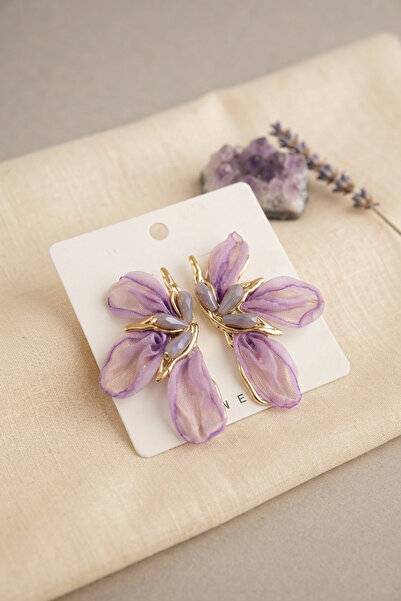 evimdeyokyok Purple Color Orchid Model Organza Earrings Tj-Bkp11986