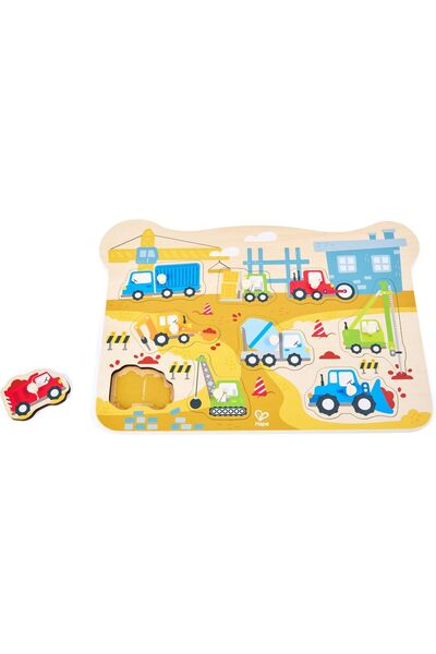 Hape Construction Vehicles Peg Puzzle, 9 Pieces