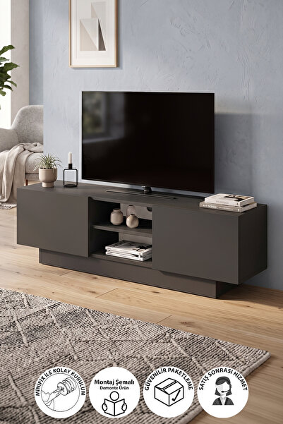 Bofigo 2 Kapaklı TV Ünitesi 140 Cm TV Sehpası Düşer Kapaklı Tv Ünitesi Televi...