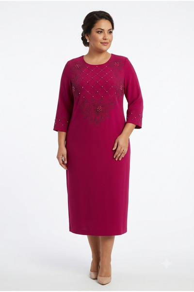 SORALLİNE فستان سهرة نسائي مقاس كبير 1110 بلون زهرة الرمان مطرز بحجر الليزر