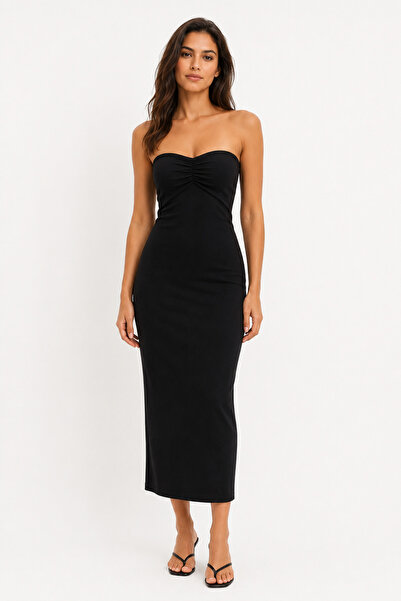 Sienza Women's Black Camisole Strapless Midi Dress