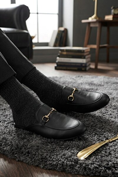 İncim Black Men's House Slippers Daily Comfortable Gift Slippers for Groom