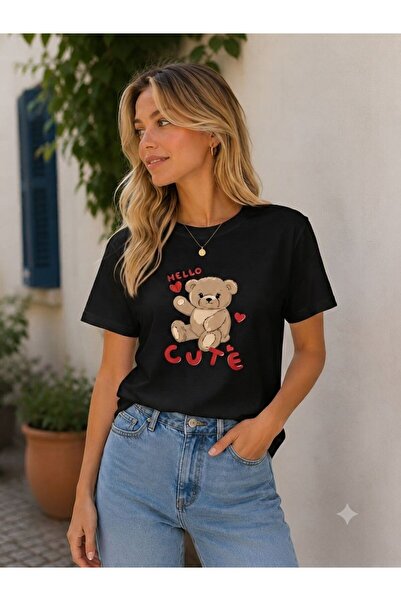 3S MODA Women's Basic Cute Teddy Bear Digital Printed T-Shirt