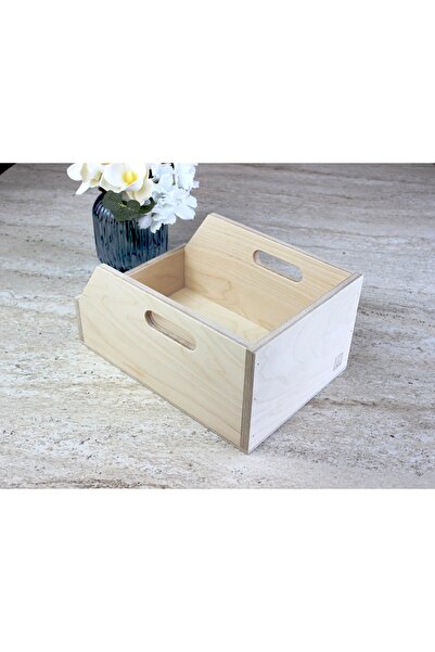 Limon Dekor Doğal Boyasız Verniksiz Huş Ağacından Plak Kutusu ve Organizer Sandık (7 İnç - 45lik)- Birch Wood 7" Record Box
