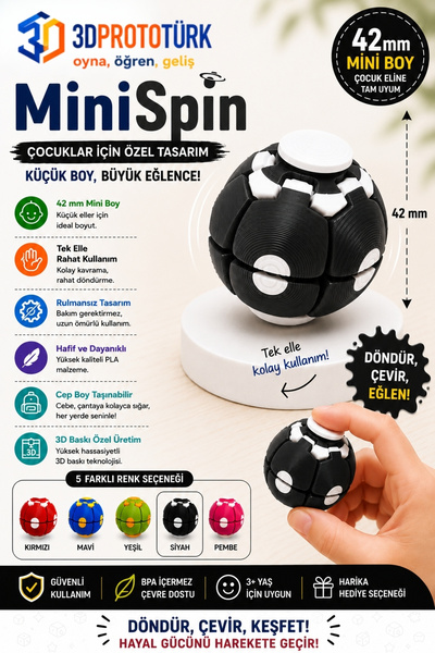 3dprototürk MiniSpin 42 mm Mini Spin Ball Çocuk Stres Oyuncağı Rulmansız Fidg...