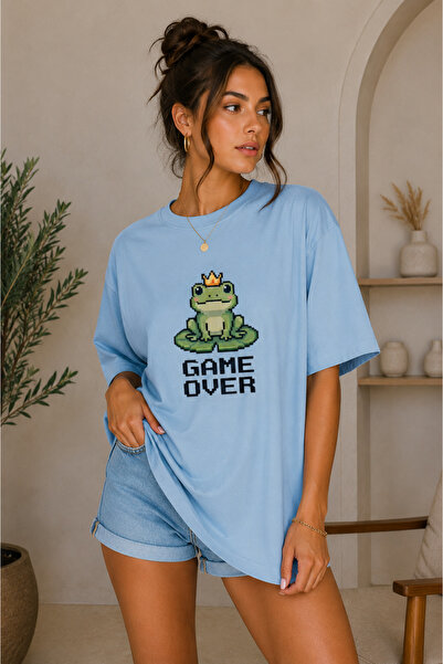 FECCY Premium Game Over Τυπωμένο Oversize Γυναικείο T-Shirt Βαμβακερό Oversiz...