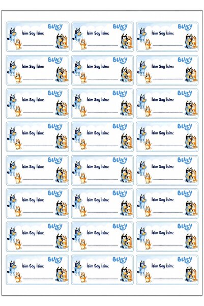 Rudomi Bluey Temalı Kişiye Özel Okul İsim Etiketi-24 adet-Defter,Kalem Ve Sul...