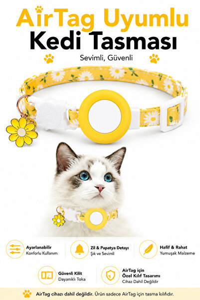CONOCER AirTag Uyumlu Kedi Tasması Emniyet Tokalı Ayarlanabilir Çanlı Zilli P...