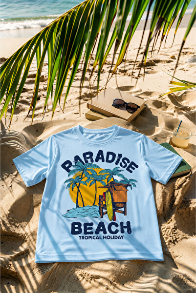 VODEXA Γυναικείο-ανδρικό μπλουζάκι Oversize PARADISE με στάμπα, 100% βαμβάκι,...