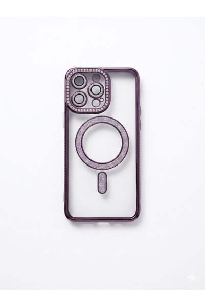 kılıfınbenden iPhone 15 Pro Purple Magsafe Case Model with Stone Edges