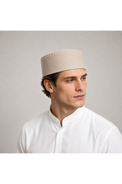 koçaktoptan 100% Cotton Beige Stitched Skullcap Pack of 12