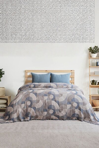 Layan Home 4 Layer 100% Cotton Muslin Double Bedspread & Throw – Geometric – ...