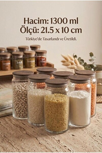 Atbyhome Nero Zone Bambu Kapaklı Cam Saklama Kabı 1300 ml 6'lı - Vakumlu Kiler Bakliyat Kavanoz Seti