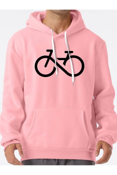WESTİMO Men's Pink Linear Cycling Printed 3 Thread Hooded Hoodie Sweatshirt