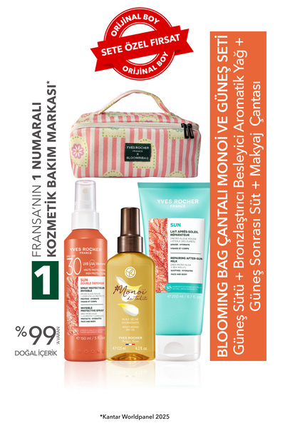 Yves Rocher Çantalı Monoi & Güneş Seti-30SPF Güneş Sütü 150 ml&Kuru Vücut Yağ...