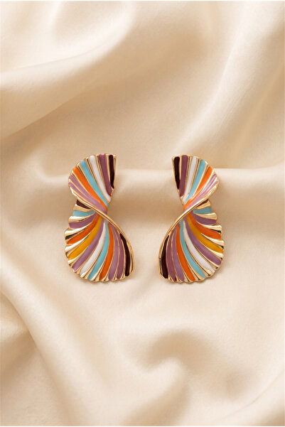 Pelin Aksesuar Multicolored Striped Fan Design Earrings