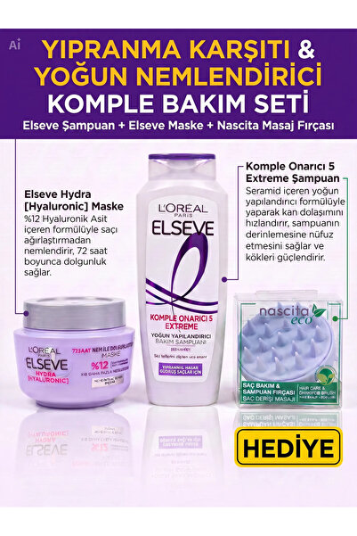 L'Oreal Paris Elseve Hydra Hyaluronic Nem Maskesi (300 ml) + Elseve Komple On...